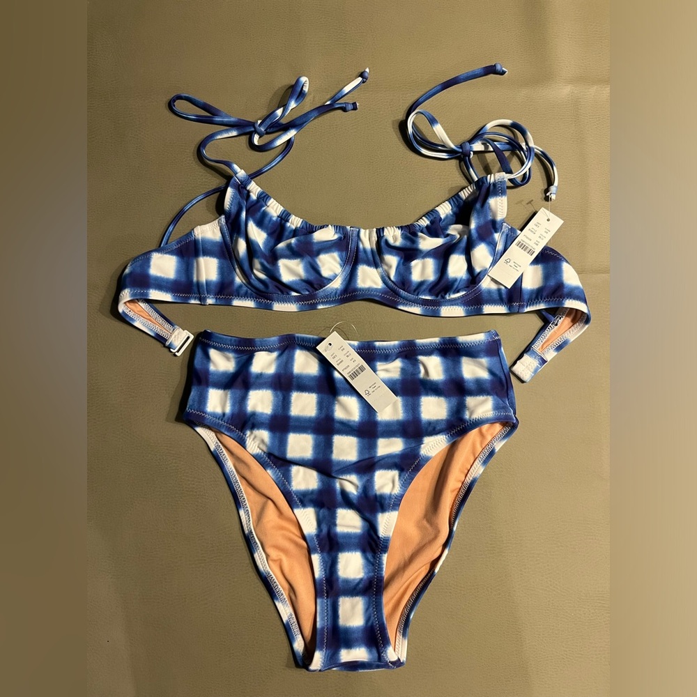 J.Crew ruched tie-shoulder bikini in gingham